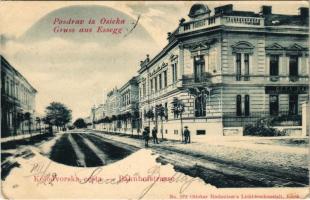1900 Eszék, Essegg, Osijek; Vasút utca, Bau. Géza fogorvos / Kolodvorska casta / Bahnhofstrasse / railway street, dentist