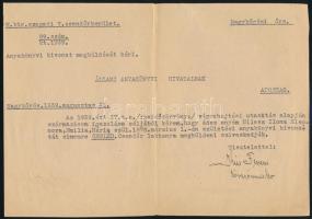 1939 Nagykőrös, származási igazolás céljából az anyakönyvi hivatalnak címzett levél