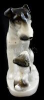 Foxterrier (foxi, terrier) kutya kölykével, festett porcelán, jelzett, kisebb mázhibákkal, m: 9,5 cm