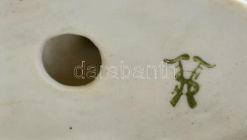 Foxterrier (foxi, terrier) kutya kölykével, festett porcelán, jelzett, kisebb mázhibákkal, m: 9,5 cm