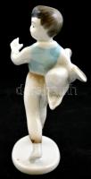 Hollóházi libás fiú, kézzel festett, jelzett, apró lepattanással az ujjainál, m: 13 cm