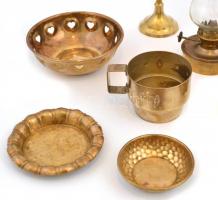 Vegyes réz tárgy tétel, 13db (gyertyatartó, kehely, tálka, olajlámpa)