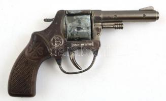 Retró spanyol fém-műanyag játék pisztoly, F.B.I. felirattal, működik, 16x9,5 cm