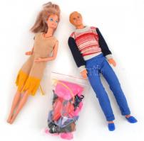 Barbie (Mattel) és Ken babák kiegészítőkkel, kopottas, firkált állapotban h: 30 cm, 31 cm