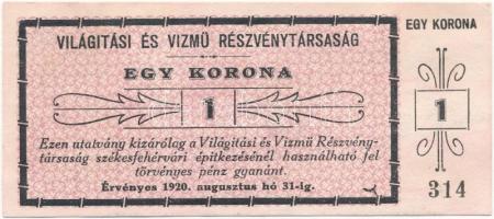 Székesfehérvár ~1920. 1K Világítási és Vízmű Részvénytársaság T:I- Adamo SZF-1.4