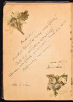 cca 1942-1949 Régi emlékkönyv bejegyzésekkel, rajzokkal, kopottas félvászon kötésben