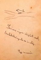 cca 1942-1949 Régi emlékkönyv bejegyzésekkel, rajzokkal, kopottas félvászon kötésben