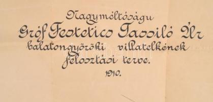 1911 Nagyméltóságú gróf Festetics Tassiló balatongyöröki villatelkének felosztási terve, 55×70 cm
