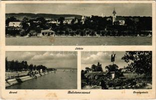 1948 Balatonszepezd, Szepezd; látkép, templom, strand, fürdőzők, Országzászló (fl)