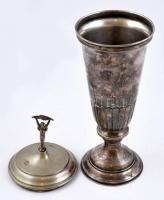 Régi alpakka kehely, Szabadság-szobrot ábrázoló fedéllel, jelzés nélkül, kopott, m: 37 cm, d: 12 cm