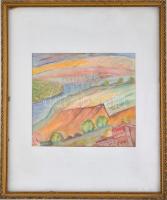 LA 76 jelzéssel: Vízparti táj. Akvarell, papír, üvegezett fa keretben, 25,5×27 cm