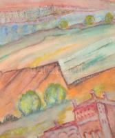 LA 76 jelzéssel: Vízparti táj. Akvarell, papír, üvegezett fa keretben, 25,5×27 cm