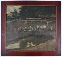 Gulyás S jelzéssel: Libák. Olaj, vászon, sérült, fa keretben, 55,5x65 cm