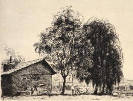 Boldizsár István (1897-1984): Balaton. Rézkarc, papír, hátoldalán hagyatéki pecséttel. 15,5x29 cm