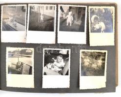 cca 1940 Vászon borítású családi fotóalbum, főként gyerekekről, 151 db képpel, 5,5x5,5 és 16x22 cm közötti méretekben
