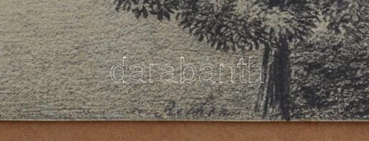 Olvashatatlan jelzéssel: Tisztás. Grafit, papír, foltos, papírra kasírozva, 15,5x21 cm