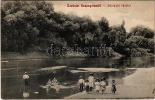 1914 Kesznyéten, Sajó-parti részlet, fürdőző gyerekek