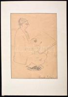 Erdei Tibor 943 jelzéssel: Festőnövendék. Ceruza, papír, paszpartuban, 30×21,5 cm
