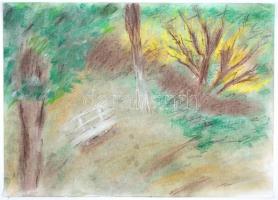 Jelzés nélkül: Zöldellő park. Pasztell, papír, 29,5×42 cm