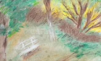 Jelzés nélkül: Zöldellő park. Pasztell, papír, 29,5×42 cm