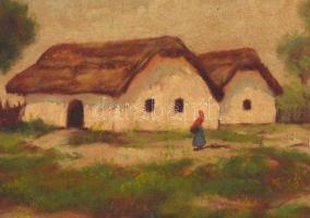 Olvashatatlan jelzéssel: Libapásztor lány. Olaj, karton, sérült keretben, 18,5×24,5 cm