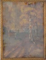 Olvashatatlan jelzéssel: Erdei házikó. Olaj, karton, üvegezett fa keretben, 25,5×18,5 cm