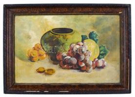 Jelzés nélkül: Csendélet gyümölcsökkel. Olaj, vászon, sérült fa keretben, 26,5×41 cm