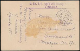 1918 Hadtápos szakvezető őrzi a szénát a vasúti kocsin, pecsétekkel ellátott fotó lapként elküldve, ...