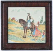 Jelzés nélkül: Korsós menyecske. Akvarell, tus, vászon, kissé sérült fa keretben, 21×22 cm