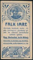 cca 1905-1910 Falk Imre kolozsvári (Erdély) nagy mechanikai javító műhely számolócédula tandem kerékpár-ábrázolással, szép állapotban