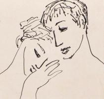 Bartha László (1908-1998): Szerelmespár. Tus, papír, jelzett és datált (Bartha László 1955), paszpar...