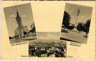 1942 Sopron, Szent Mihály templom, Széchenyi tér a Hűségzászlóval (Országzászló), látkép (EK)