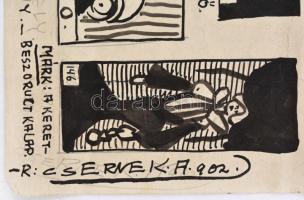 Csernek Antal (1881-1935): A Műcsarnok Téli Tárlata karikatúrái. Tus, papír, jelzett jobb alsó sarká...