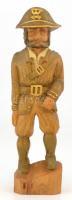 Halálfejes sapkájú katona. Faragott festett fa szobor 27 cm