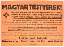cca 1936 Magyar testvérek! - a Nemzeti Szocialista Párt plakátja, restaurált, 48×64 cm