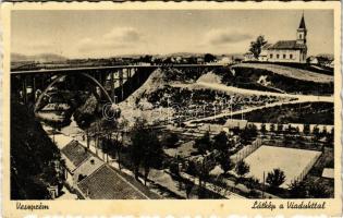 1941 Veszprém, látkép a viadukttal, vasúti híd, teniszpálya