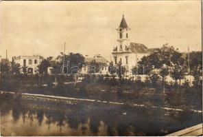 1920 Zalaszentgrót, Deák tér az új ligettel, fényképészeti műterem, Római katolikus templom. photo (Rb)