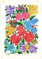 Nagyné Bagó Erzsébet népi iparművész (?-): Kalocsai népi virágmotívumok. Tus, akvarell, papír, jelze...