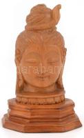 Buddha fej. Faragott fa szobor. 13 cm