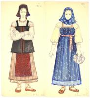 Vágvölgyi Ilona (1940-?): Össz. 21 db jelmezterv Tolsztoj: A sötétség hatalma c. darabhoz, Déryné Sz...