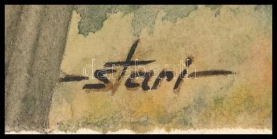 Sostarics Lajos (1896-1968): Budapest, Rómaifürdő. Akvarell, papír, jelzett, 15,5×21 cm