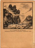 Orsova, Kazán-szoros, Széchenyi emléktábla, hátoldalon Vaskapu-szoros és Al-Duna fametszet ábrázolás...