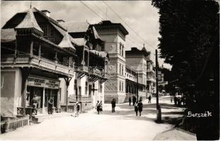 Borszék, Borsec; utca, Szabó Józsefné üzlete, Szabó József falatozója és italboltja, Remény szálloda és étterem, nyaraló / street view, shops, hotel, restaurant, villa. Heiter György photo