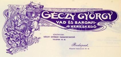 cca 1910 Bp., Géczy György Vad és Baromfikereskedő 8 db régi kitöltetlen fejléces számlája/fejléces ...