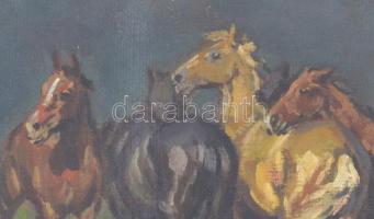 Viski jelzéssel: Lovak. Olaj, vászon, 29,5x39 cm, üvegezett fa keretben