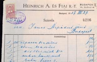 1937 össz 5 db Heinrich és Fiai Rt., Üllői út 32., Bp., fejléces számla konyhafelszerelésről, mindeg...