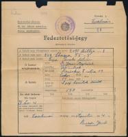 1943-44 Tóalmás, 2 db fedeztetési jegy bérmének részére, M. kir. Nagykőrösi Állami Méntelep Parancsnokság pecsétjével és állomás vezető aláírásával, hátoldalán csikózási igazolvány, hajtásnyomokkal, kisebb hiányokkal a lap szélén, egyikén folttal
