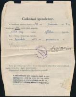1943-44 Tóalmás, 2 db fedeztetési jegy bérmének részére, M. kir. Nagykőrösi Állami Méntelep Parancsn...