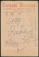 cca 1940 Lipcsei Vilmos női ruházat , Bp., Apponyi-tér 4., fejléces jegyzék, hátoldalán reklám, hajt...