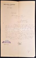 1909 Magyar Királyi Államvasutak fejléces levél Dr. Rottmann Elemér orvosnak, bélyegzéssel, aláírásokkal